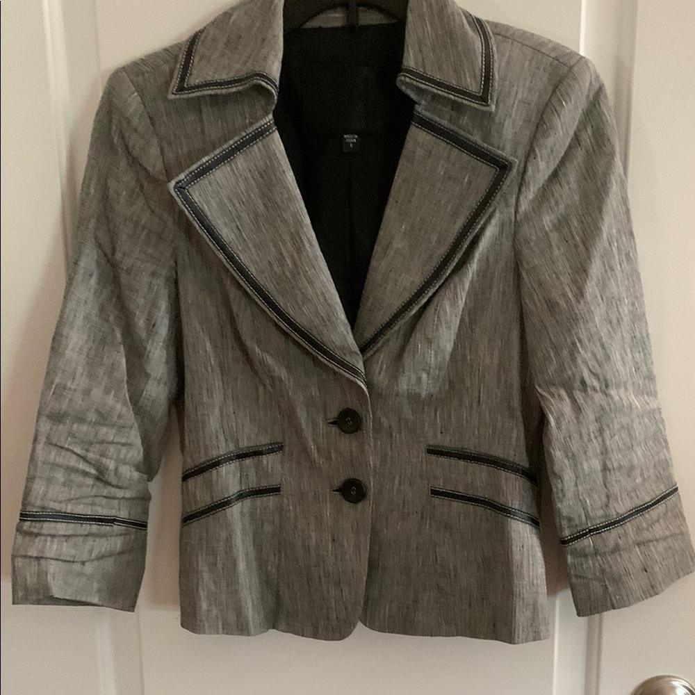 Bebe Elegant Women's Gray Blazer with Black Trim
